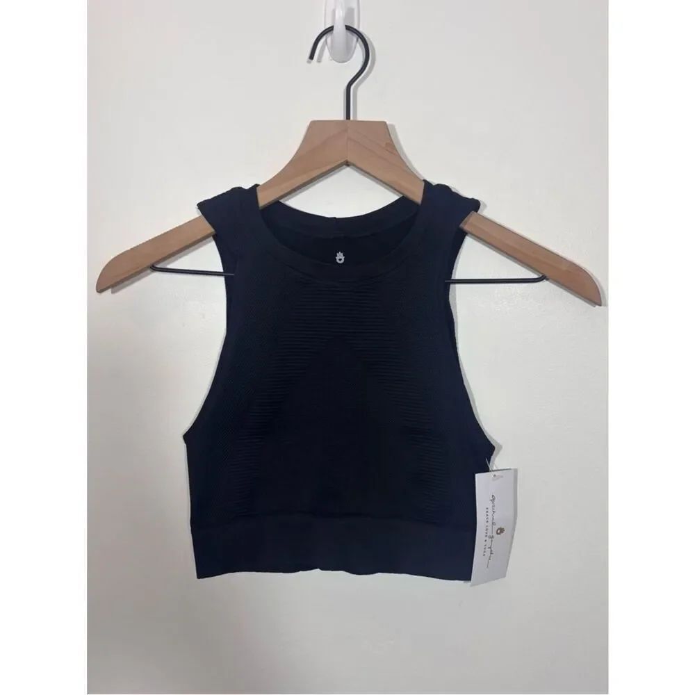 Spiritual Gangster Black Ribbed Compression High Neck Cropped Tank NWT XS/S